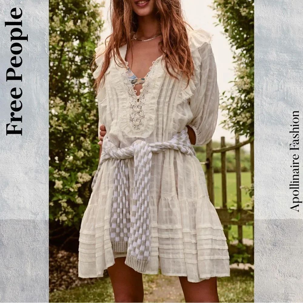 FREE PEOPLE ELORA MINI DRESS IN IVORY XS TP NEW